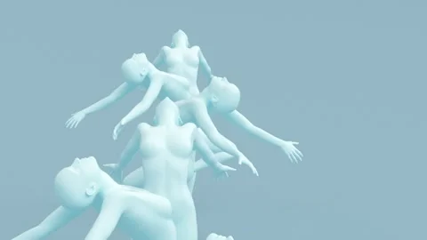 Blue rotating ballet dancing women, elegant pose, ballet performer. Stock Footage