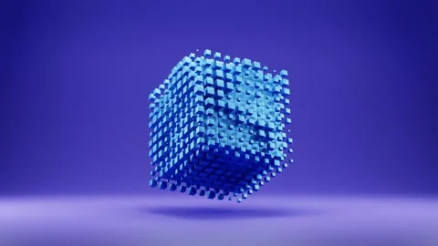 Blue Rotating Futuristic Metallic Cube Animation Stock Footage 221165876