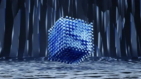 Blue Rotating Futuristic Metallic Cube Animation Stock Footage 221165883