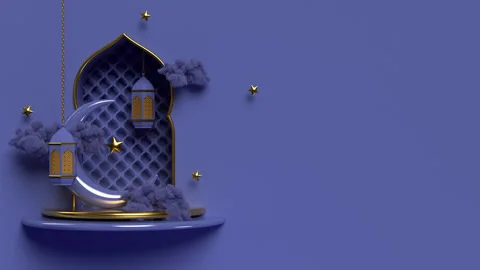 Blue Rotating Islamic Lanterns with copy space. Stock Footage 262835743