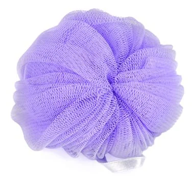 Blue round bath sponge isolated on white Foto stock