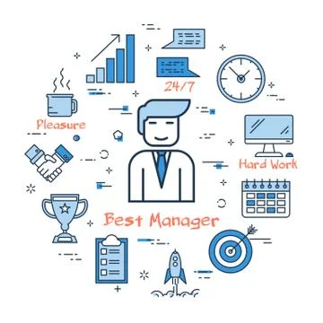 Blue round Best Manager concept Stock Illustration