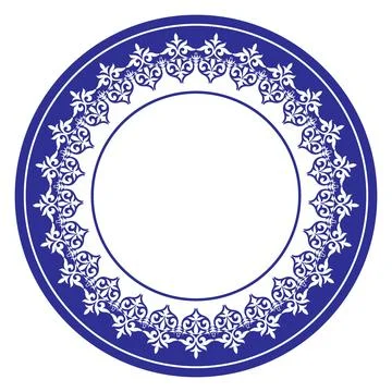 Blue round border frame deco. Round floral frame border. Vector art simple line  Stock Illustration