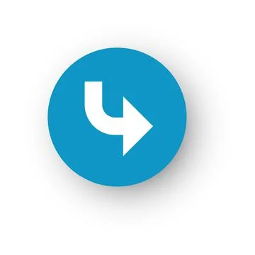 Blue round button with arrow pointing right. Return sign Stock Illustration