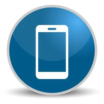 Blue round button with Smartphone icon for web design Stock Illustration