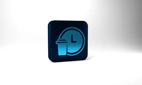Blue Round the clock delivery icon isolated on grey background. Blue square Stock Illustration