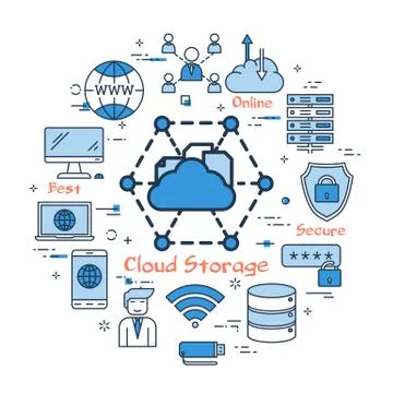 Blue round cloud storage concept Stock Illustration