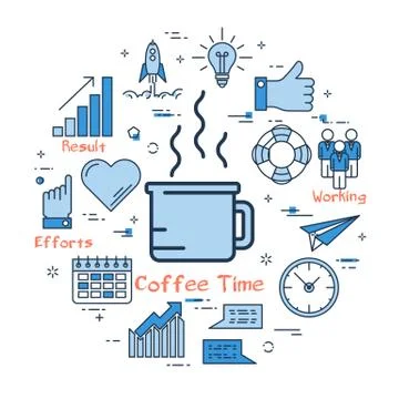 Blue round Coffee Time concept Stock Illustration
