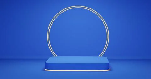 Blue round corner cube podium with gold border Stock Illustration