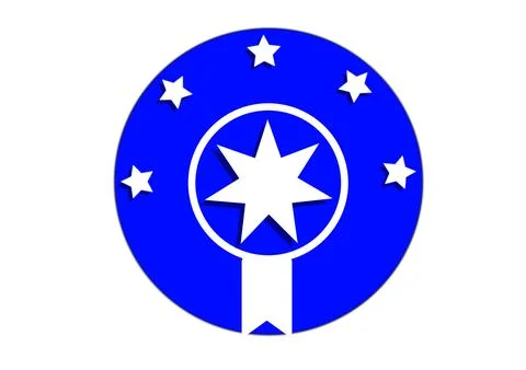 Blue round emblem with batch icon on a white background. Stock Illustration