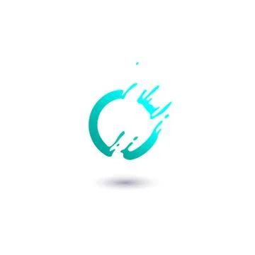 Blue round frame with discontinuous contour splashing in motion flat style Stock Illustration
