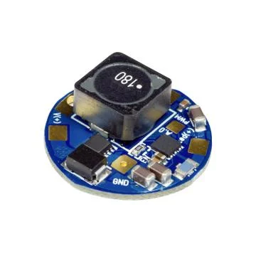 Blue round led driver PCB board with inductance coil and surface mount compon Stock Photos
