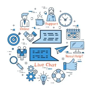 Blue round LIVE CHAT concept Stock Illustration