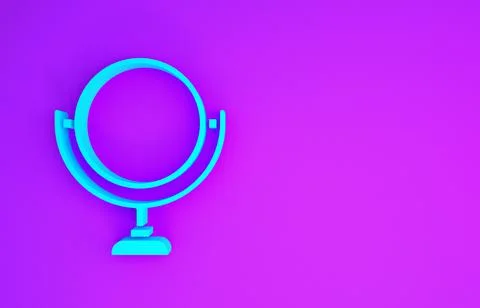 Blue Round makeup mirror icon isolated on purple background. 8 March. Interna Illustrazione stock