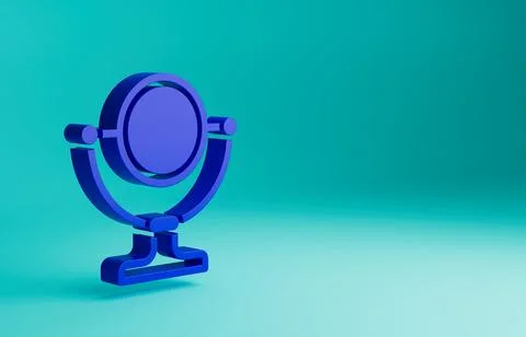 Blue Round makeup mirror icon isolated on blue background. Minimalism concept Illustrazione stock
