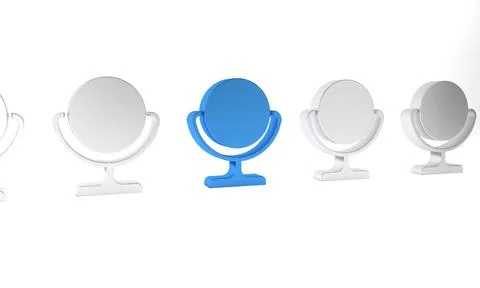 Blue Round makeup mirror icon isolated on white background. Minimalism conc.. Stock Illustration