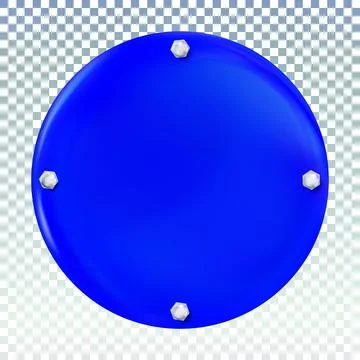 Blue round painted plate with chrome bolts isolated. Cover, stopper. Vector Stock Illustration