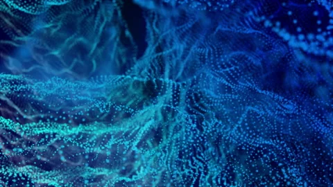 Blue round particles fly slowly on a black background. Abstract three-dimensiona Stock Footage 125001031