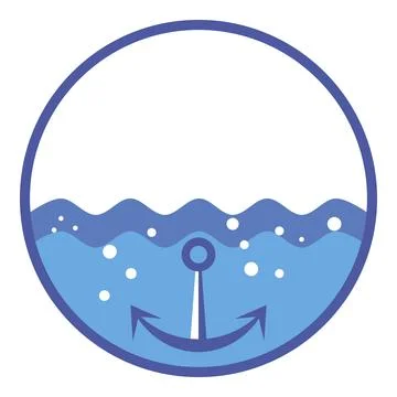 Blue round printable with sea waves and anchor Stock Illustration