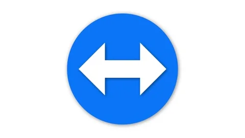 Blue round sign with white arrows pointing left and right animated on a whi.. Stock Footage 264763607