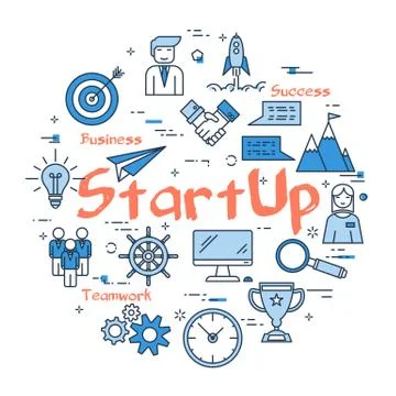 Blue round STARTUP concept Stock Illustration