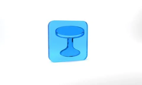 Blue Round table icon isolated on grey background. Glass square button. 3d Stock Illustration