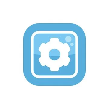 Blue rounded square app icon showing rotating gear setting symbol Stock Illustration