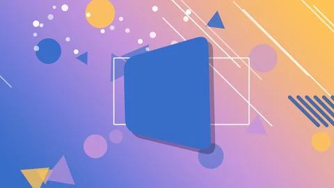 A blue rounded square icon floats in a purple and orange gradient field wit.. Stock Illustration