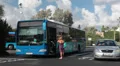 Blue route bus is on main bus station Kapo in Paphos city, Cyprus HD Footage