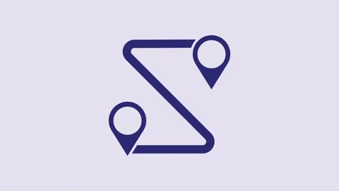 Blue Route location icon isolated on purple background. Map pointer sign Video stock 232797508