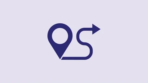 Blue Route location icon isolated on purple background. Map pointer sign Video stock 232797656