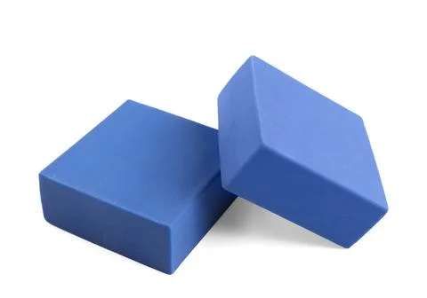 Blue rubber erasers on white background Stock Photos