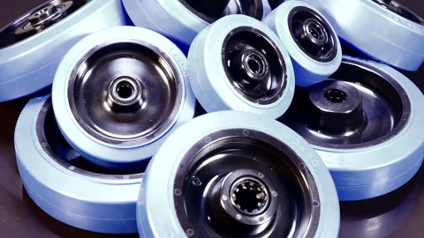 Blue Rubber Wheels Rotation shot Stock Footage 248616274