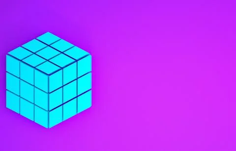 Blue Rubik cube icon isolated on purple background. Mechanical puzzle toy. Ru 库存插图