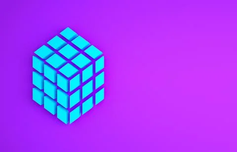 Blue Rubik cube icon isolated on purple background. Mechanical puzzle toy. Ru 스톡 일러스트