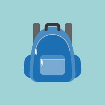 Blue rucksack or backpack illustration, flat design Illustrazione stock