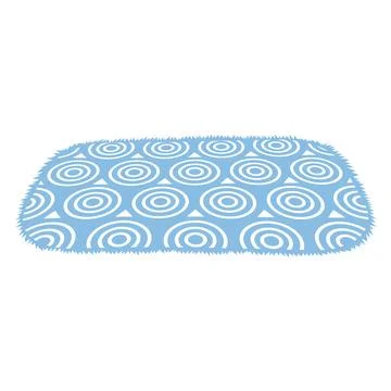 Blue Rug with White Target Patterns on Oval Shape with Fuzzy Border Stock Illustration