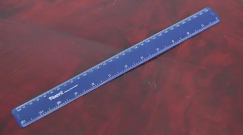 The blue ruler is on the table static Stock Footage 53281386