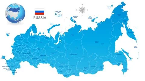 Blue Russia Vector Administrative Map Stock Illustration