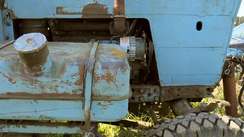Blue rusty tractor engine area of the truck Stock Footage 115688707
