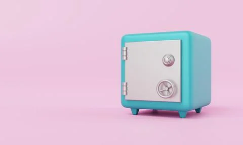 Blue safe box pink background. Financial economic and money savings securit.. Ilustración de archivo