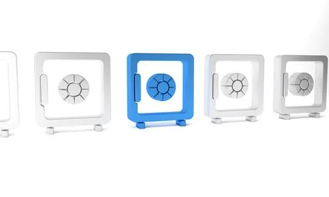 Blue Safe icon isolated on white background. The door safe a bank vault with  Stock Illustration