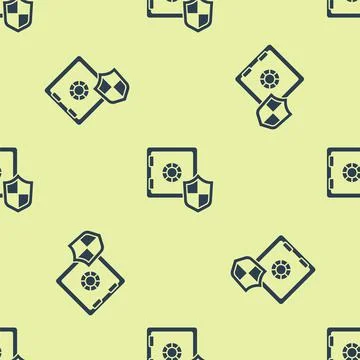 Blue Safe with shield icon isolated seamless pattern on yellow background Stock-Illustration