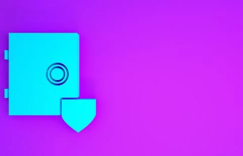 Blue Safe with shield icon isolated on purple background. Insurance concept.  Stock-Illustration