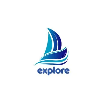 Blue Sail Ship Explore Logo Symbol Illustrazione stock
