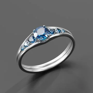 Blue Sapphire Diamond ring isolated on background 3D rendering Stock Illustration