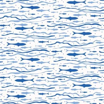 Blue Sardines Fish Seamless Vector Pattern. Swimming Sea Animal Motif for Lisbon Stockillustratie