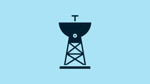 Blue Satellite dish icon isolated on blue background. Radio antenna, astronomy Stock Footage 231487094