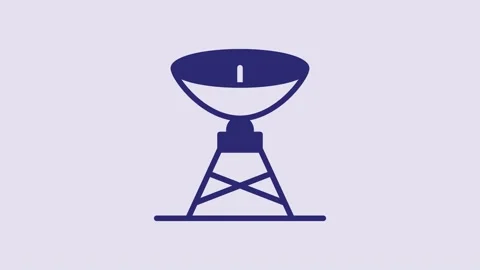 Blue Satellite dish icon isolated on purple background. Radio antenna, astronomy Stock Footage 232855722