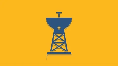 Blue Satellite dish icon isolated on orange background. Radio antenna, astronomy Stock Footage 234726085